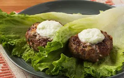 Broiled Greek Burger with Lettuce Wraps