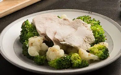 Chicken, Broccoli, and Cauliflower with Soy and Wasabi Dip