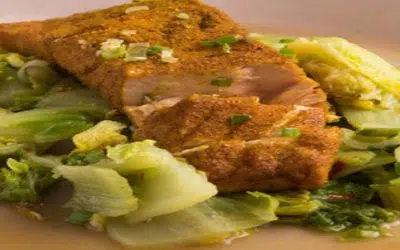 Curry Crusted Salmon with Chili Braised Napa Cabbage