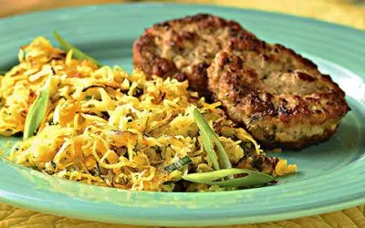Maple Turkey Sausage Patties with Spaghetti Squash Hash Browns